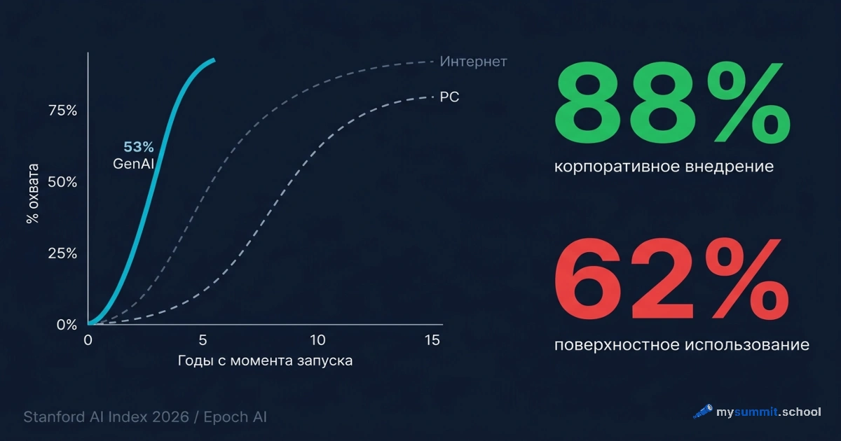 AI стал быстрее интернета – но 62% пользователей застряли на старте