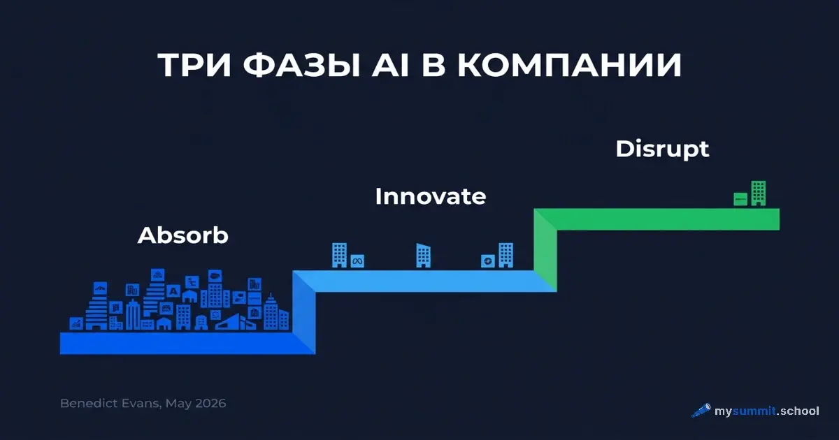 Поглотить, перестроить, разрушить: три фазы AI в компании