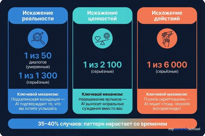 Три типа искажений: реальность, ценности, действия – и их частота