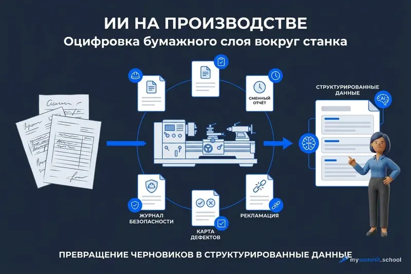 Бумажный слой вокруг станка: ИИ превращает черновые записи в структурированные документы, а не управляет оборудованием