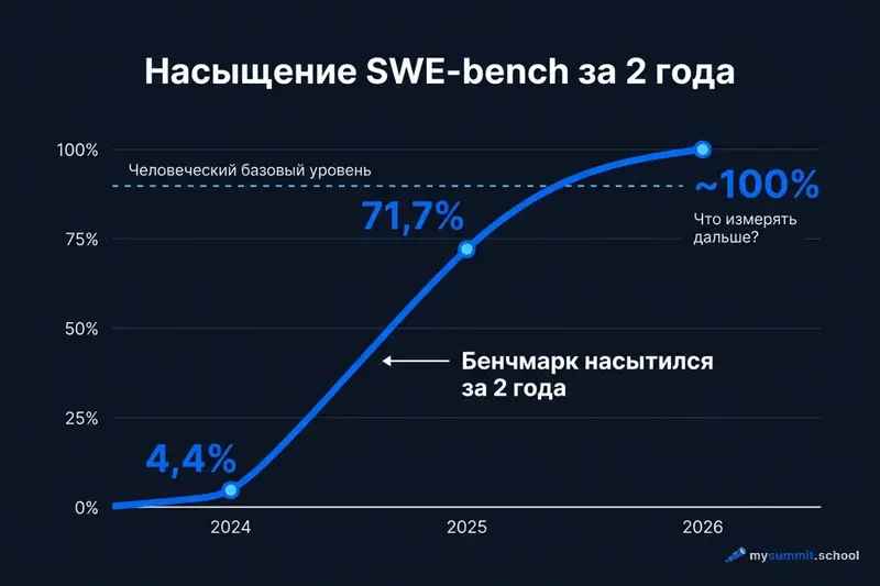 Насыщение SWE-bench: от 4,4% до 100% за 2 года