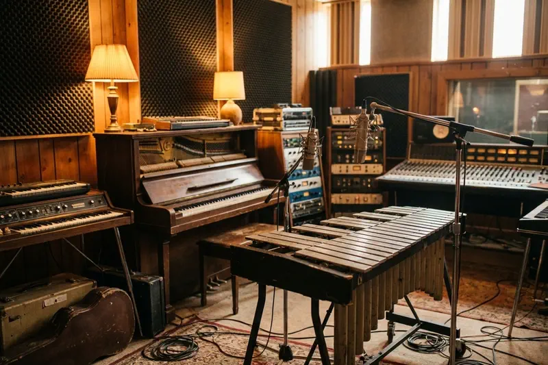 Винтажная студия звукозаписи с аналоговыми инструментами