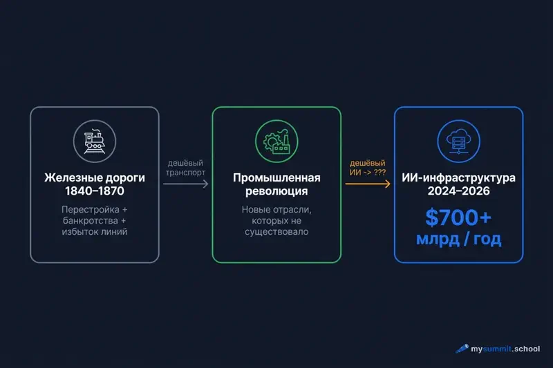 Историческая параллель: железные дороги, промышленная революция и ИИ-инфраструктура