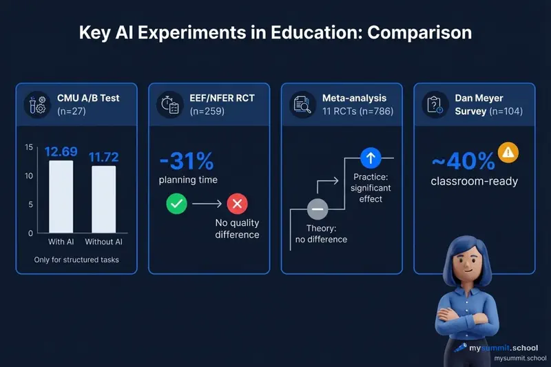 Comparison of 4 key AI-in-education experiments