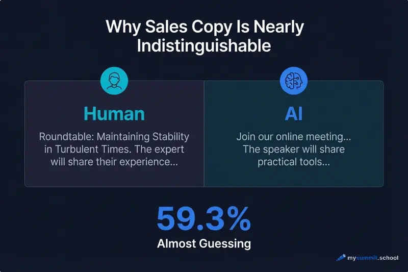 Comparison of human and AI marketing text: 59% detection accuracy