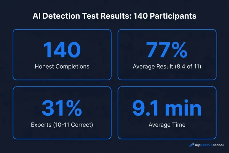 AI content detection test results: 140 participants, 77% average accuracy
