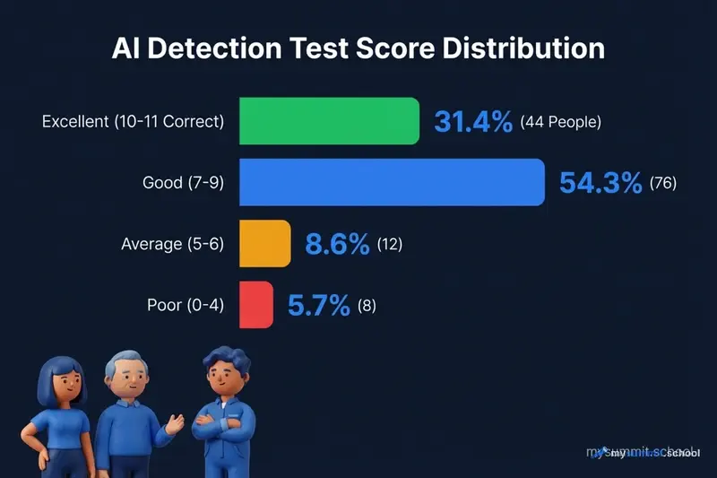 Test score distribution: 31% experts, 6% below random guessing