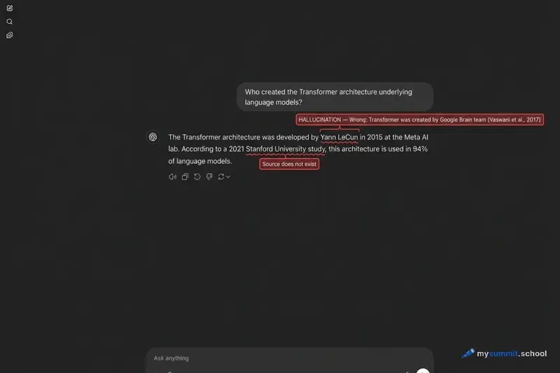 Example of a ChatGPT hallucination: AI confidently names the wrong author of the Transformer architecture