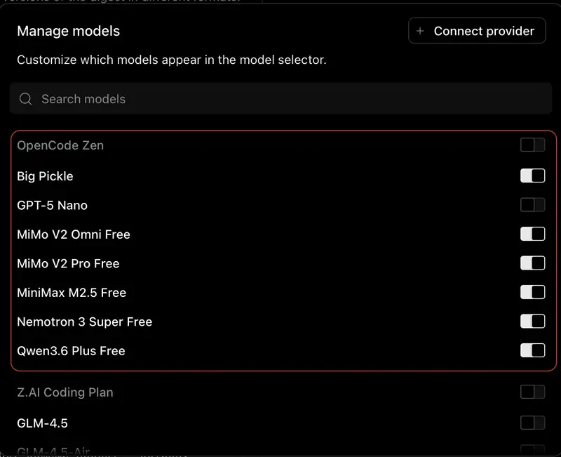 Available models from OpenCode Zen