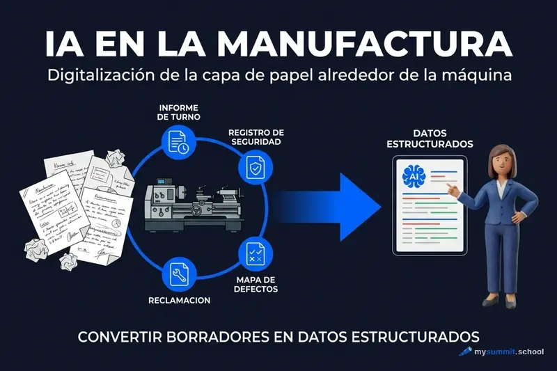 La capa de papel alrededor de la máquina: la IA convierte borradores en documentos estructurados, no controla equipos