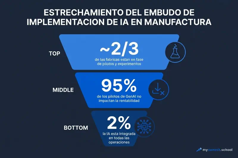 Embudo de implementación de IA: desde pilotos masivos hasta IA integrada en las operaciones llegan muy pocos