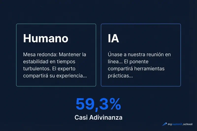 Por qué el contenido IA en marketing es indistinguible del humano Comparación de texto de marketing humano vs red neuronal: 59% de precisión en la detección