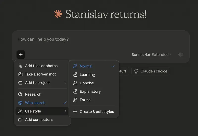 Estilos disponibles en Claude