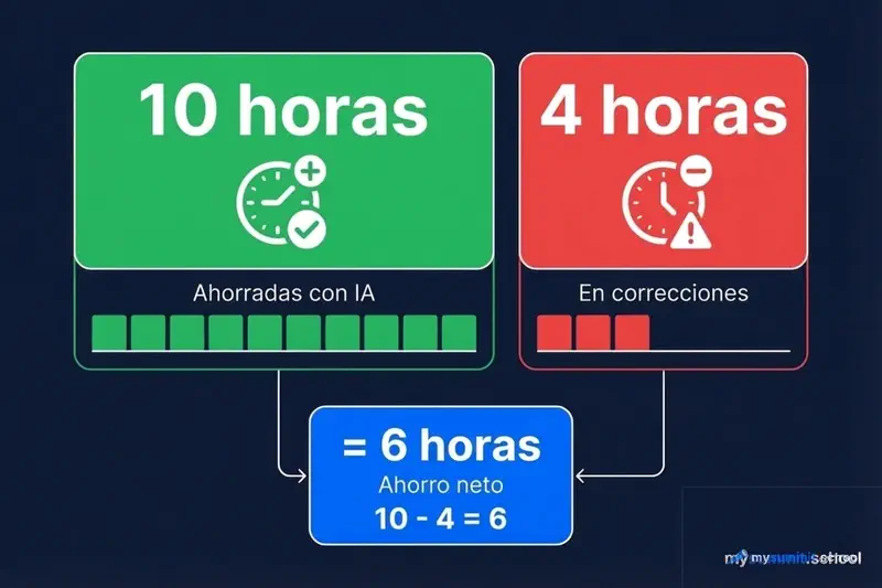 Cálculo del AI Tax: 10 horas ahorradas – 4 horas en correcciones = 6 horas de ahorro neto