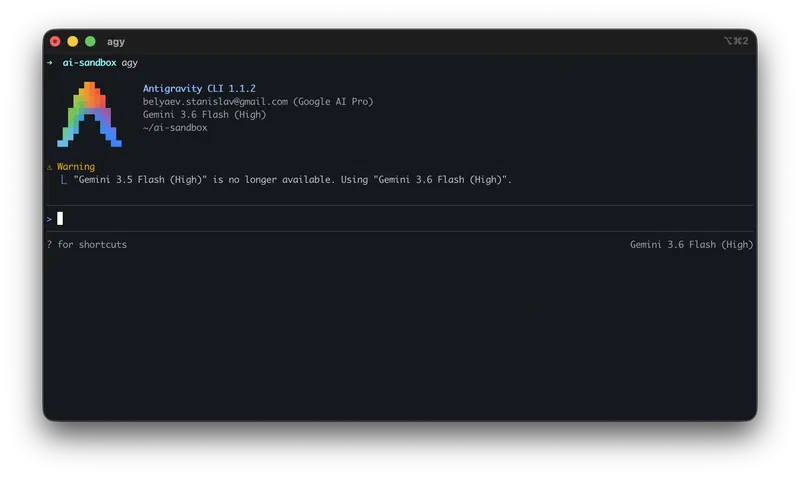 Antigravity CLI 1.1.2: mudel vahetus ise, Gemini 3.5 Flash pole enam saadaval