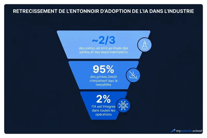 L&rsquo;entonnoir du déploiement IA : des pilotes massifs à l&rsquo;IA intégrée dans les opérations, seule une poignée y arrive