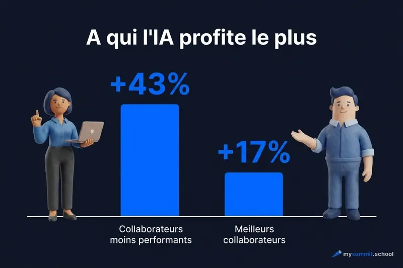 À qui l&rsquo;IA aide le plus : +43 % pour les employés les moins performants contre +17 % pour les meilleurs