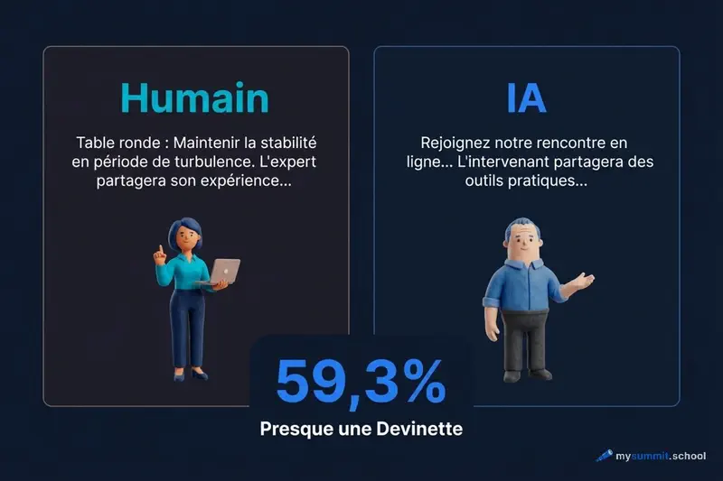Pourquoi le contenu IA en marketing est indiscernable du contenu humain Comparaison entre un texte marketing humain et IA : 59% de precision