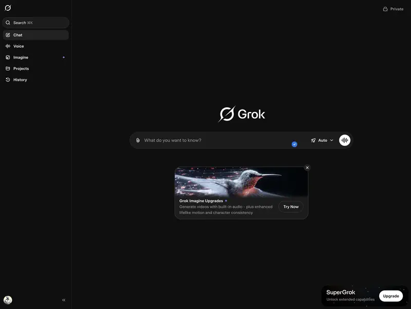 Interface de Grok