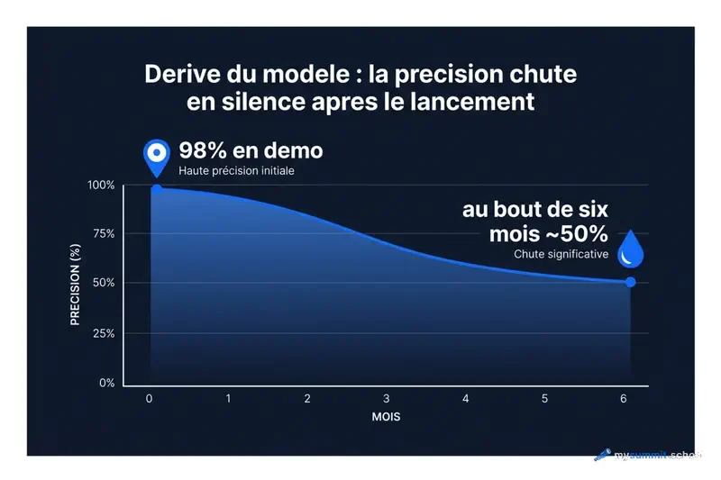 Dérive de modèle : la précision chute de 98 % en démo à environ 50 % six mois après le lancement