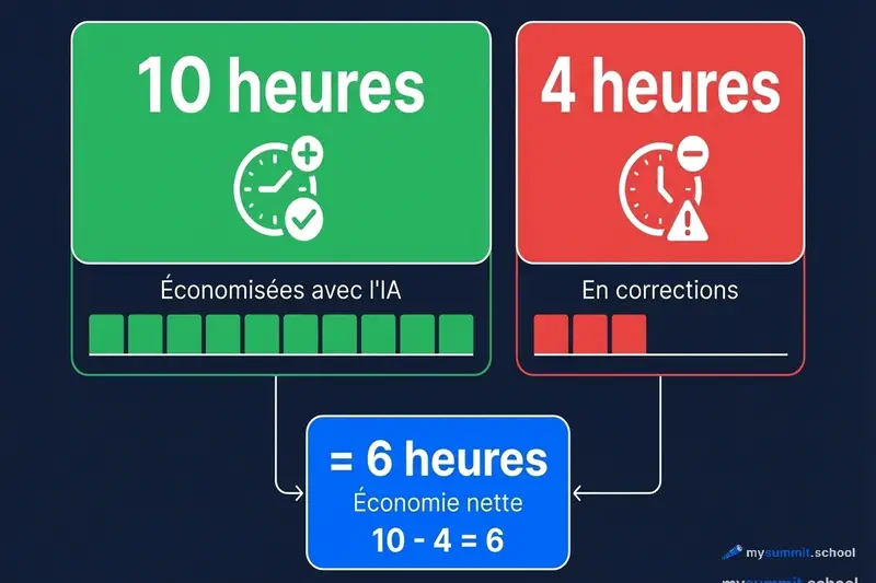 Calcul de l&rsquo;AI Tax : 10 heures économisées – 4 heures de corrections = 6 heures d&rsquo;économie nette