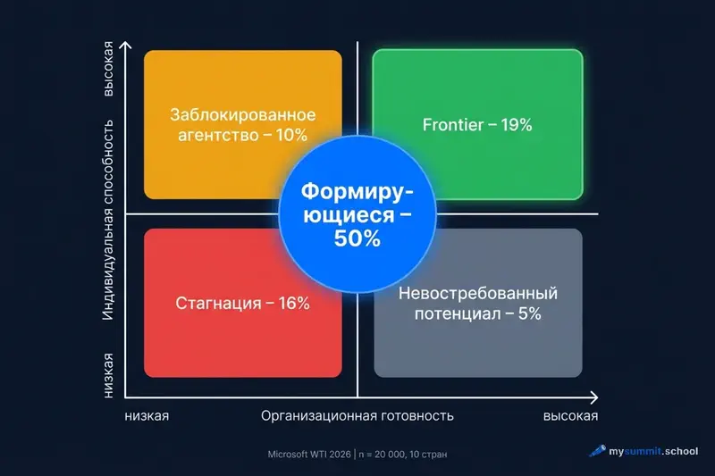 Матрица Парадокса Трансформации: 19% Frontier, 10% заблокированы, 50% формируются