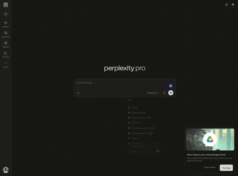 Интерфейс Perplexity AI