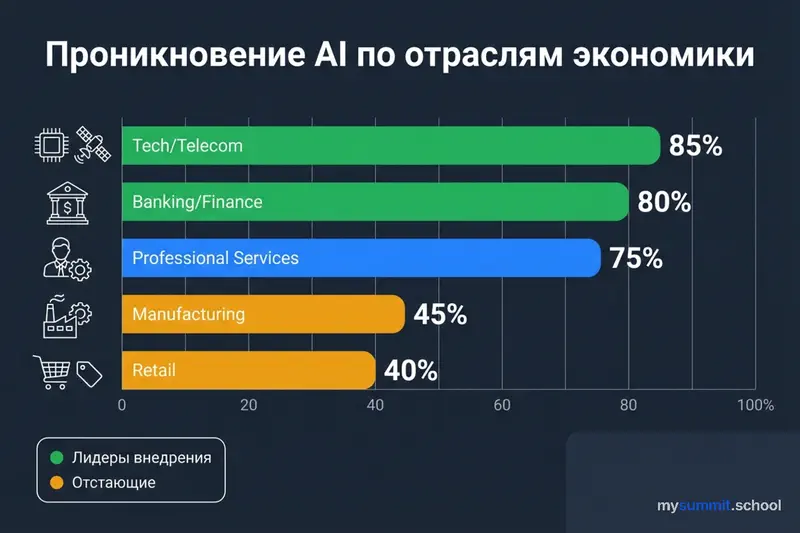 Проникновение AI по отраслям экономики