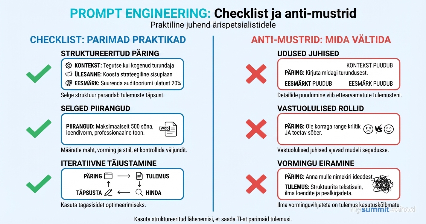 Promptid 2026: 7 viga, mis tapavad kvaliteedi + ideaalse päringu checklist