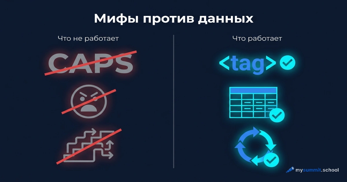 Мат, КАПС и XML-теги: мифы промптинга против данных