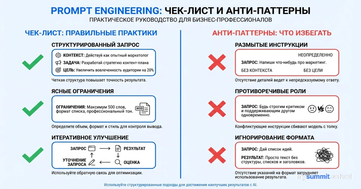 Промпты 2026: 7 ошибок, которые убивают качество + Чек-лист идеального запроса