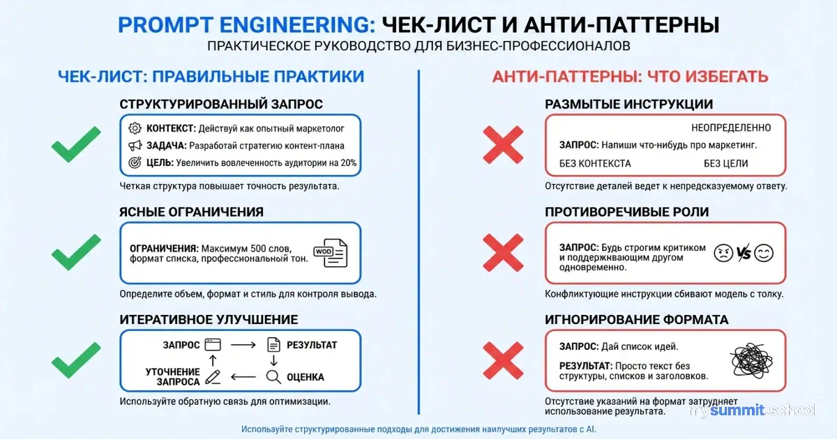 Промпты 2026: 7 ошибок, которые убивают качество + Чек-лист идеального запроса